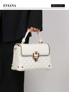 Fashionable 2025 Women's Bag, Chic & Versatile Commuter Ladies' Rhombus Embroidered Handbag With Clasp, High-End Boxy Design, Unique Shoulder/Crossbody Bag - Multicolor - View 15