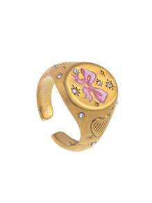 1 anel de aço inoxidável europeu e americano, leve e luxuoso, com pintura de amor em forma de leão e sereia, da moda verão. Banhado a ouro 18K, à prova d'água e resistente ao suor, adequado para o Dia dos Namorados e feriados, ideal para férias de verão na praia, atividades ao ar livre e passeios de fim de ano. Joias femininas.