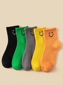 Set de 5/10/20 pares de calcetines para niños con diseño de cara sonriente, cómodos, suaves, transpirables y versátiles hasta el tobillo, apropiados para la vida diaria, vacaciones y vuelta al colegio