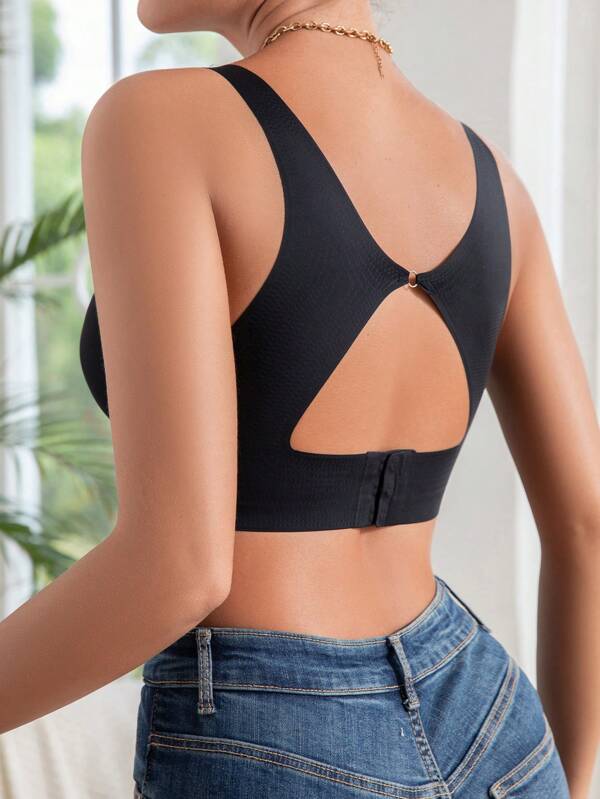 Sujetador deportivo sin costuras, sencillo, casual y cómodo con diseño de espalda de tirantes para mujer