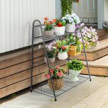 3 Tier Plant Ladder Metal Flower Shelf, Black Indoor And Outdoor Corner Plant Shelves, Home Organizer Shelf, Space Saving, Lightweight And Durable, Decorative Flower Pot Stand.