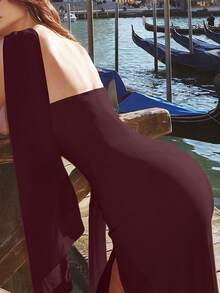 Women Solid Side Slit Mesh Tube Long Dress Skinny Bodycon Elegant Sexy Party Dress Evening Prom Clothes