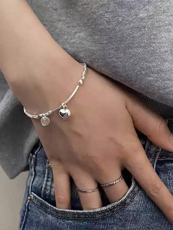 1pc Minimalist Metal Heart Bracelet, Suitable For Women Everyday Wear, Indie Style