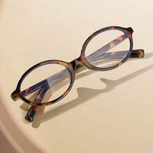 1 Pair Women's Oval Small Frame Personalized Street Style Concave Transparent Glasses, Transparent Glasses Accessories, Women's Glasses Accessories, College Style Back To School Season Square Leopard Tortoiseshell Print