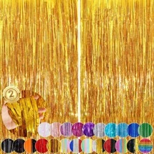 2 Stücke goldfarbenene Vorhangstreifen Fassade Draht Partygirlande Hintergrund Fransen Aluminiumfolie Wandhintergrund, geeignet für Geburtstag, Weihnachten, Hochzeit, Pink Lady, Valentinstag Party Dekoration, exquisite Dekoration