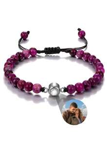 1pc Customized Natural Stone Projection Bracelet, 6mm Tiger Eye Stone Bracelet, Customized Round/Heart Shaped Photo Projection Bracelet, Adjustable Natural Stone Couple Bracelet, Personalized Family Photo, Gift For Parents, Girlfriend, Christmas, Thanksgiving Photo Bracelet - Love Bracelet 2 - View 32