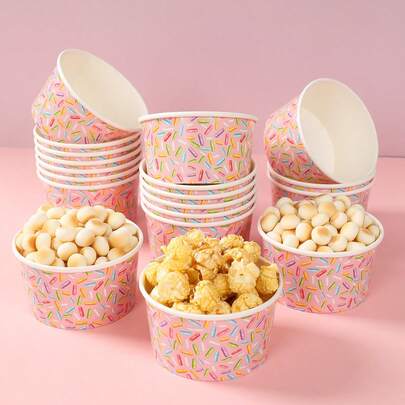10个彩色糖果主题一次性纸碗，派对糖果礼品饼干包装盒，冰淇淋碗纸质食品容器爆米花桶零食盒，纸质蛋糕托盘，糖果主题派对装饰，桌面装饰，婴儿派对装饰，生日派对厨房一次性餐具，野餐假日粉色生日派对用品