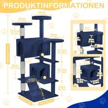 VA-Cerulean Cat Tree 130 Cm High Cat House, Multi-Level Scratching Post Climbing Tower With Sisal Posts, Platforms And Cat Cave, Robust Cat Scratching Post, Cat Furniture For Cats (Type A, Blue-Grey/Light Grey/Beige)