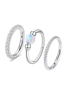 3 Pcs Stainless Steel Nose Rings Hoop For Women 18G Clicker Hinged Segment Septum Lip Nose Rings Helix Cartilage Conch Rook Earrings Piercing Jewelry