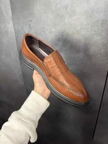 Men's Square Embroidery Business Casual Shoes.Men's Plaid Smart Casual Oxford Dress Shoes, Wear-Resistant Lace-Up Formal Oxford Shoes For Wedding Business.New Men'S Plus-Size Casual Shoes, Korean Style, Versatile Shoes With A Soft Sole. - 褐色 - 查看 3