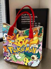 pokemon Bolsa de Lona de Grande Capacidade, Adequada para Bolsa de Ombro Casual de Menina, Bolsa de Transporte