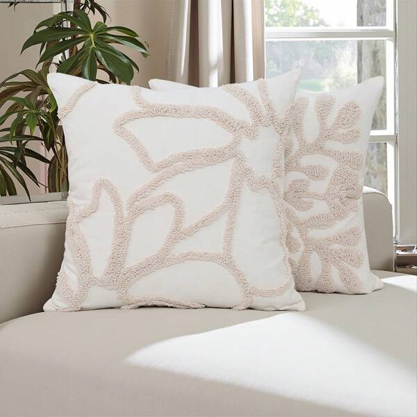 1Pc, Boho Pillow Cases For Throw Pillows Decorative Pillow Covers Embroidery Floral Cushion Covers Pillow Covers For Living Room Bedroom Tufted Cushion Cases For Couch Sofa Home Decor, Zipper Closure, 45 X 45 Cm