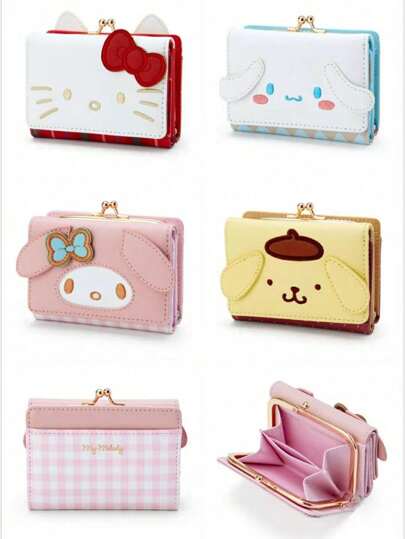 Sanrio Sanrio Mother's Day Gift 1Pc Cute Hello Kitty & Pompompurin Multipurpose Wallet Card Pouch, Suitable For Daily Commute, Birthday Gift