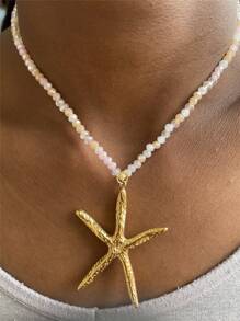 Starfish, Big Fish & Dragonfly Stainless Steel Beaded Necklace For Women, Beach & Resort Style