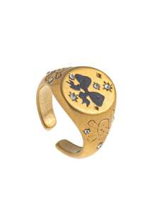 1 anel de aço inoxidável europeu e americano, leve e luxuoso, com pintura de amor em forma de leão e sereia, da moda verão. Banhado a ouro 18K, à prova d'água e resistente ao suor, adequado para o Dia dos Namorados e feriados, ideal para férias de verão na praia, atividades ao ar livre e passeios de fim de ano. Joias femininas.