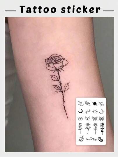 1 件简约小图案临时纹身贴纸，防水防汗，持续 1-3 天，男女通用，适用于手臂、胸部、腿部、腹部、腰部，适合日常使用
