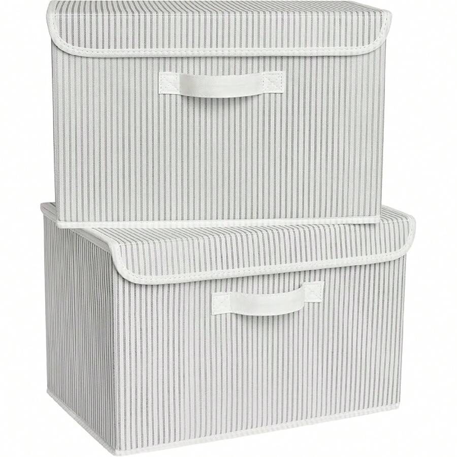 Fabric Storage Boxes, Keepsake Box, Large Storage Bins With Lids, Closet Organizers,, Storage Baskets - White/Black - View 1