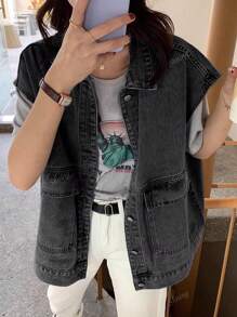 Women Sleeveless Denim Vest, Versatile Slim Fit Casual Outerwear