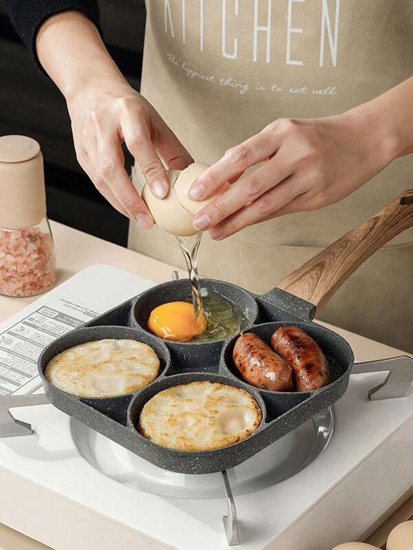 1 Stück Ei Bratpfanne, antihaftbeschichtete Pfannkuchenpfanne, Granit Ei Bratpfanne mit hitzebeständigem und sicherem Griff, multifunktionale Frühstücksbrätpfanne, geeignet für Gasherd und Induktionskocher 4-Loch Omelett Pfanne, Haushalt verdickte antihaftbeschichtete Ei Pfannkuchen Ei Klukel Koch Werkzeuge Frühstücks Zubehör, Bratpfanne mit vier Löchern eisernes Kochgeschirr