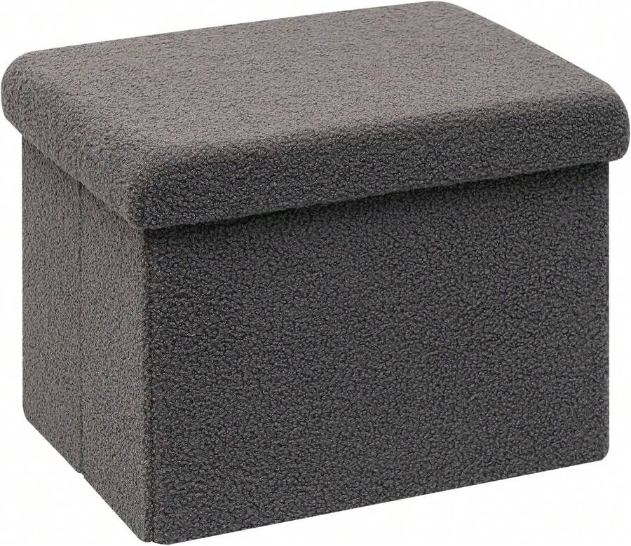 Storage Ottoman Cube Sherpa Ottoman Foot Rest,Small Foldable Portable Boucle Ottomans, Faux Teddy Fur, Grey 16.5"X12.6"X12.6" - 深灰色 - 查看 1