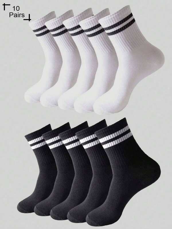10 Paar Herren Multifarbige Streifen & Einfarbige Atmungsaktive Socken bis zur Mitte des Knöchels