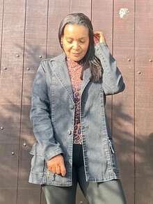 Women's Denim Blazer - Casual Style With A Sophisticated Touch, With Buttons And Pockets. - màu đen - Xem 4