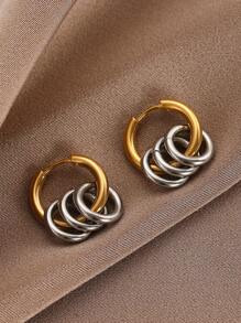 1 par de brincos de aço inoxidável com design circular em cores contrastantes para mulheres, elegantes, casuais e versáteis, adequados para o dia a dia, trabalho e ocasiões sociais