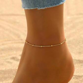 1pc Fashionable Minimalist Stainless Steel Side-Bead Chain Anklet, Suitable For Daily Wear