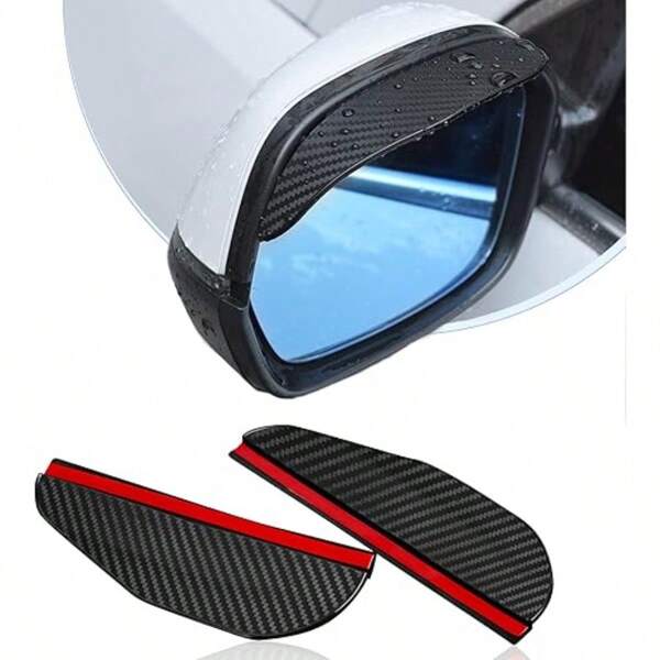 2PCS Smoke Visor Guards For Car Side Mirrors - Waterproof Carbon Fiber Auto Rain Eyebrows For Cars, Trucks And SUVs - Universal Fit (Black)