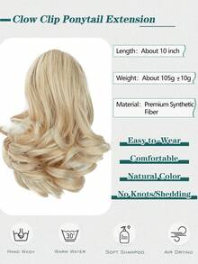 Ponytail Extension, 10" Claw Clip In Short Curly Wavy Pony Hair Extension Synthetic Hair Pieces For Women Daily Use(Blonde) - Gold - View 2