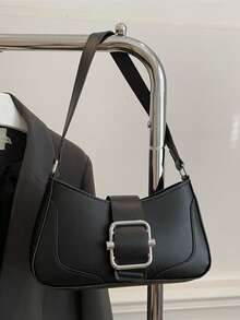 复古单肩腋下包，法棍设计便携包，日常收纳钱包手机包必备，轻巧便捷 - 黑色 - 查看 4