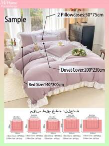 3 pièces Ensemble de literie étudiante très doux de couleur violet clair, housse de couette plissée grande fleur amicale pour la peau (1 housse de couette, 2 taies d'oreiller), lavable sans rembourrage
