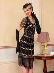 1920S Dresses For Women, Fringed Sequin Dresses,Roaring 20s Costumes For Harlem Nights - Gold - View 5