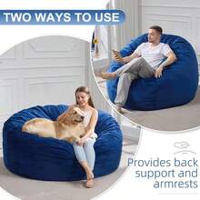 5FT Bean Bag Chair Bean Bag Chairs For Adults Giant Bean Chairs With Velvet Cover, Memory Foam BeanBag Chair Large Bean Bag Chairs For Adults For Living Room, Bedroom - Blue (50" X 50" X 24") - 藍色 - 查看 3