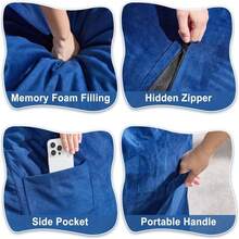 5FT Bean Bag Chair Bean Bag Chairs For Adults Giant Bean Chairs With Velvet Cover, Memory Foam BeanBag Chair Large Bean Bag Chairs For Adults For Living Room, Bedroom - Blue (50" X 50" X 24") - 藍色 - 查看 6