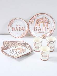 40 件/套“hello Baby Boho”波西米亚主题性别揭秘派对一次性餐具套装，波西米亚主题花朵图案婴儿送礼会一次性纸质餐具，适用于新生儿派对 1 岁生日派对、家庭活动、性别揭秘装饰用品