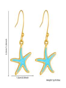 1 Set süße Cartoon Tropfenöl blau Seestern Anhänger Muschel Edelstahl Kette Schmuckset Ohrringe Halskette