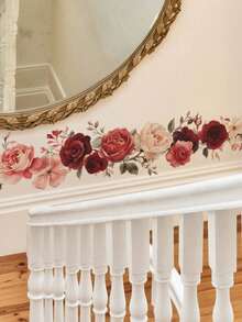 1pc Pink Enchantress Flowers And Green Leaves Wall Sticker, Stickers, Wall Decal, Vinyl Decal For Home Decorations, Spring Decoration Items Refresh Your Home, Festival Decoration Stickers Gifts Birthday Graduation - Multicolor - View 3