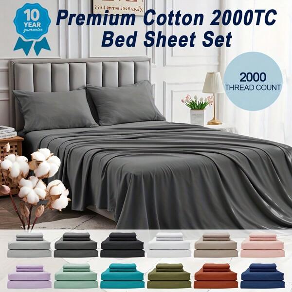 Premium Cotton 2000TC Bed Sheet Set. Made From Cotton, It'S Ultra-Breathable, Bleach-Free, And Odorless For A Cool, Refreshing Sleep. Enjoy Hotel-Quality Softness A And Luxurious Choice For Your Bed