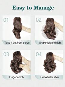 Pferdeschwanz-Verlängerung, 25cm Haarklammer-Clip-in kurze lockige wellige Haarverlängerung synthetisches Haar für Damen Alltagsgebrauch (Dunkelbraun)