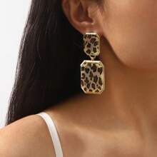 Mydear 1 Pair Retro Geometric Leopard Print Resin Pendant Earrings Suitable For Women's Everyday Wear