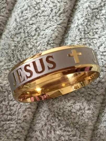 1pc Large Size 8mm 316 Titanium Steel 18K Silver/Gold Plated Jesus Cross Bible Wedding Ring