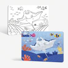 Qiwan 48Pcs Ocean Animals Underwater World Interlocking Puzzle, Shark, Sea Turtle, Octopus, Dolphin, Whale, Seahorse,White Coloring Board Double-Sided Educational Toys ,Birthday Party Gifts For Kids