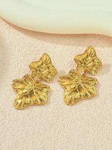1 par de pendientes tipo botón con formas de corazón, estrella de mar, sol, floral y geométricas en tono dorado de acero inoxidable, adecuados para uso diario, playa, fiesta y vacaciones, gran regalo para amigos