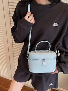 1pc Women Mini Handbag, Fashion Solid Color Embroidered Rhombus Crossbody Bag Suitable For Holding Cards And Keys - Blue - View 6