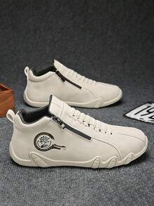 男士休闲鞋侧拉链靴，2000 年代秋冬风格情人节创意 - 米色 - 查看 10