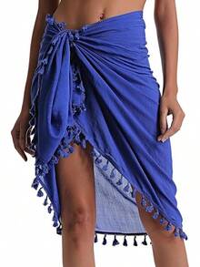 Eicolorte Sarong Cover Up Womens Beach Cover Up Bikini Bathing Suit Swimsuit Swimwear Coverup Sarong Pareo Wraps Women - 皇家藍(短款) - 查看 1