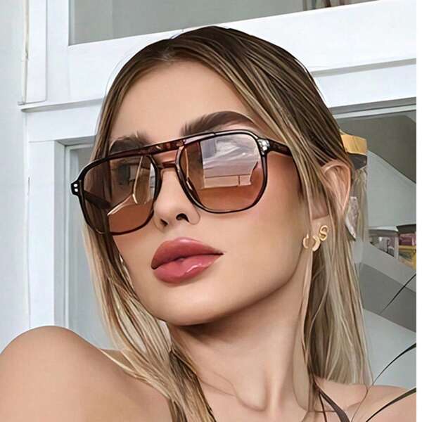 1pc Summer Dual-Beam Studded Leopard Pattern Fashion Fashion Glasses, Suitable For Outdoor, Beach, Vacation