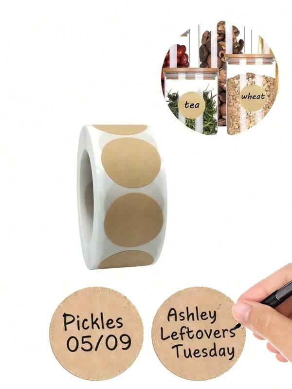 1000/500pcs Kraft Paper Round Self-Adhesive Label Paper Item Classification Name Stickers Personalized Labels