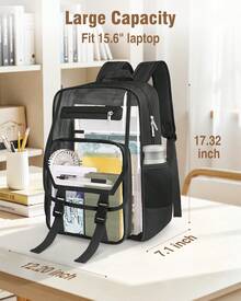 Heavy Duty Clear Backpack, Fabric & PVC Transparent Bookbag For School, See Through Design With Reinforced Straps - Unisex Large Capacity Clear Bag For College, Travel & Security Checks - màu đen - Xem 4